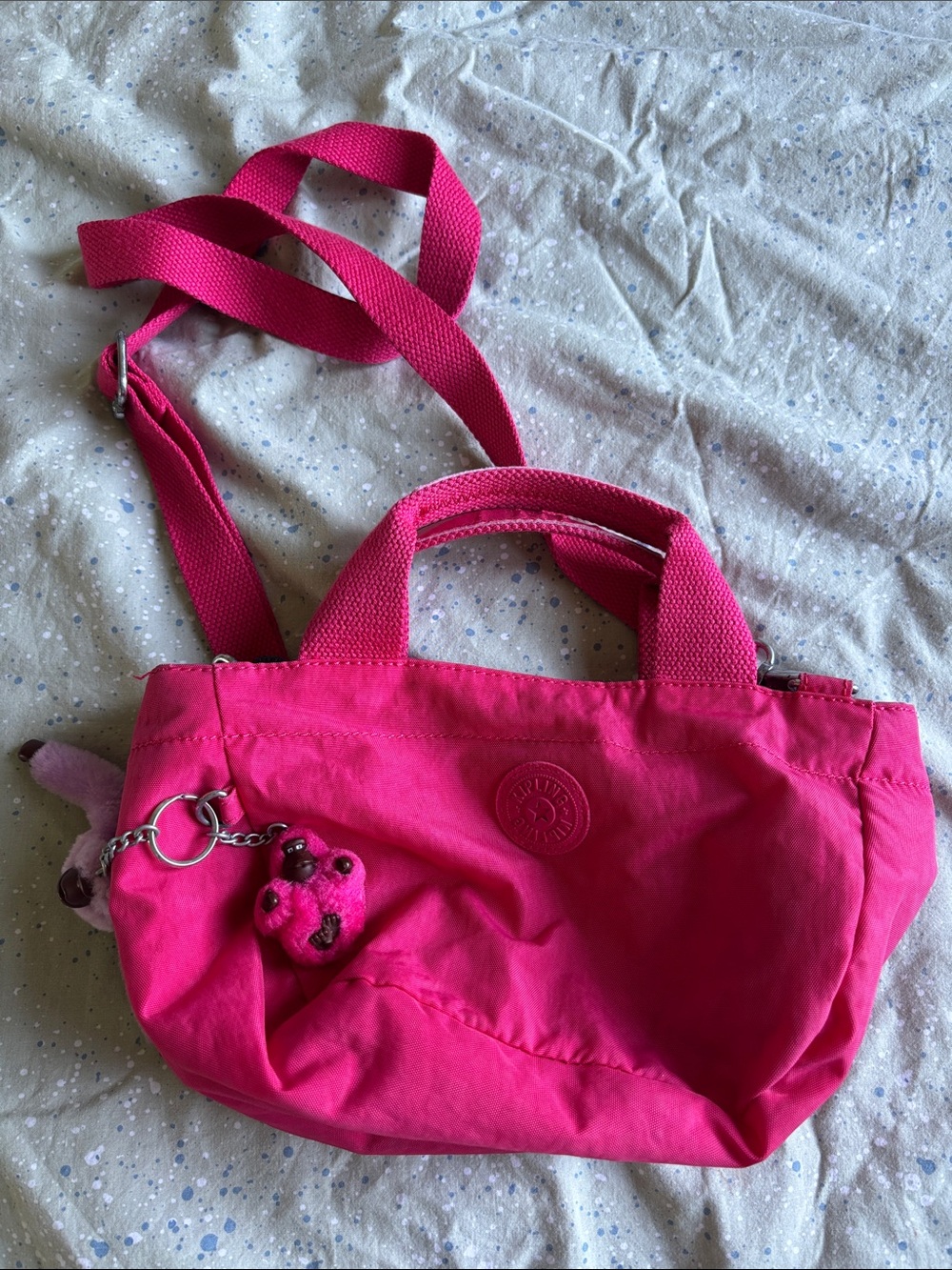 Kipling Hot Pink Crossbody Bag with 2 Charms